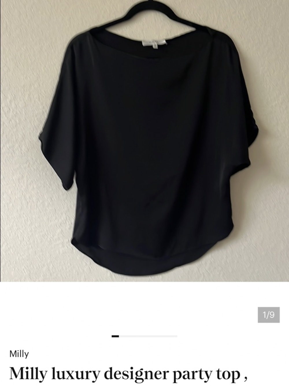 Milly Black Relaxed Draped Short-Sleeve Blouse